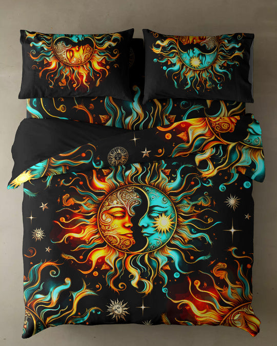 Hippie Art Zone - Sun and Moon Bedding Set For Hippies