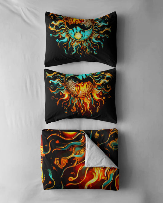 Hippie Art Zone - Sun and Moon Bedding Set For Hippies