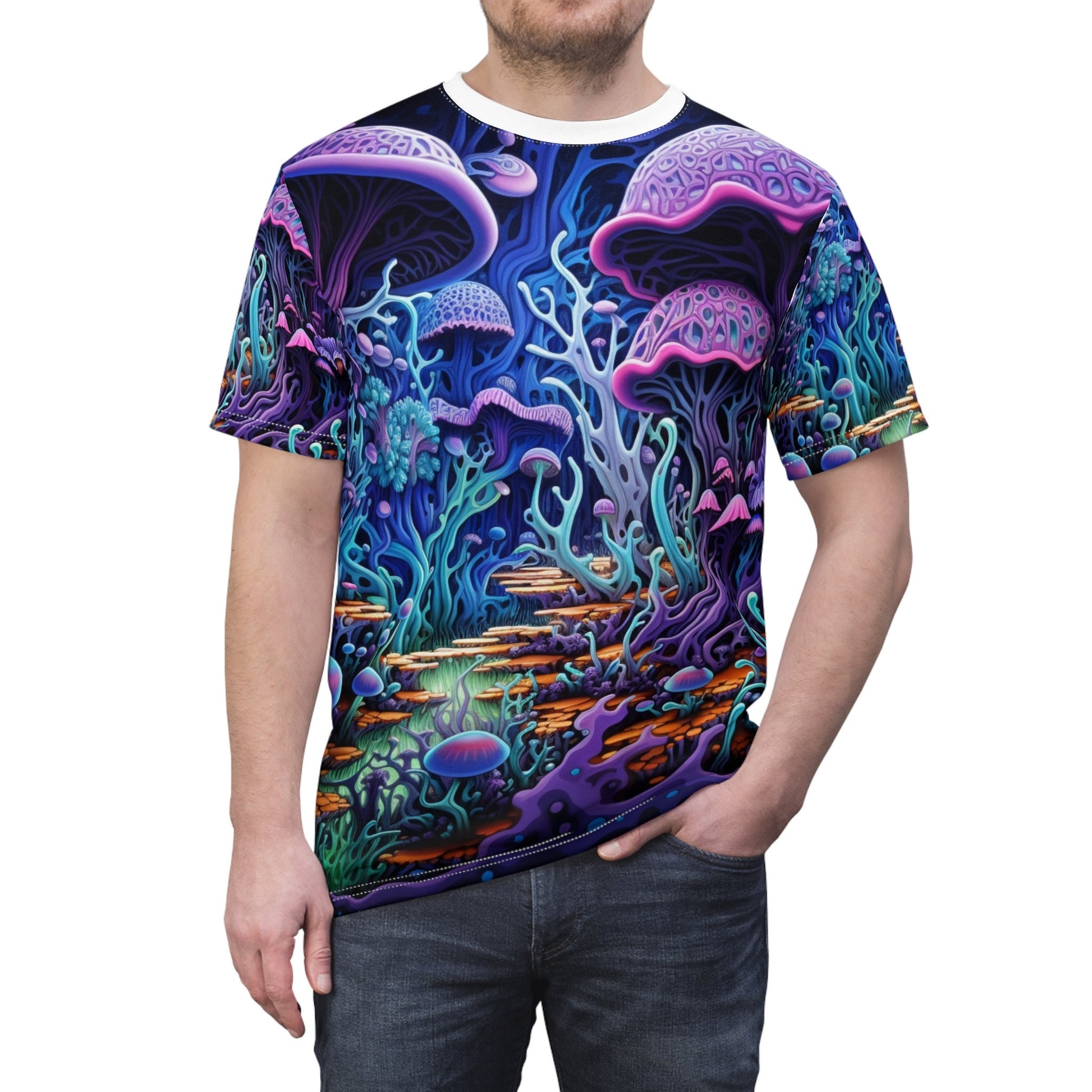 hippieartzone T-Shirt Elizabetta Sforza - Psychedelic Camouflage Tee - Blacklight Reactive Apparel
