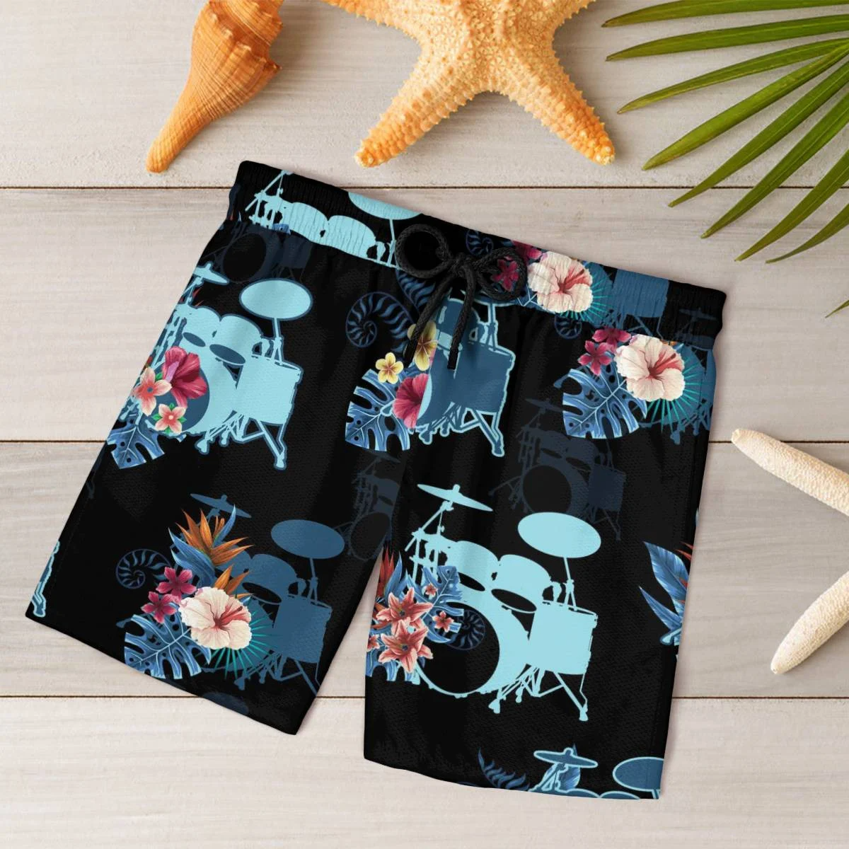 hippieartzone - BLUE DRUM FLOWER TROPICAL HAWAII SHIRT.