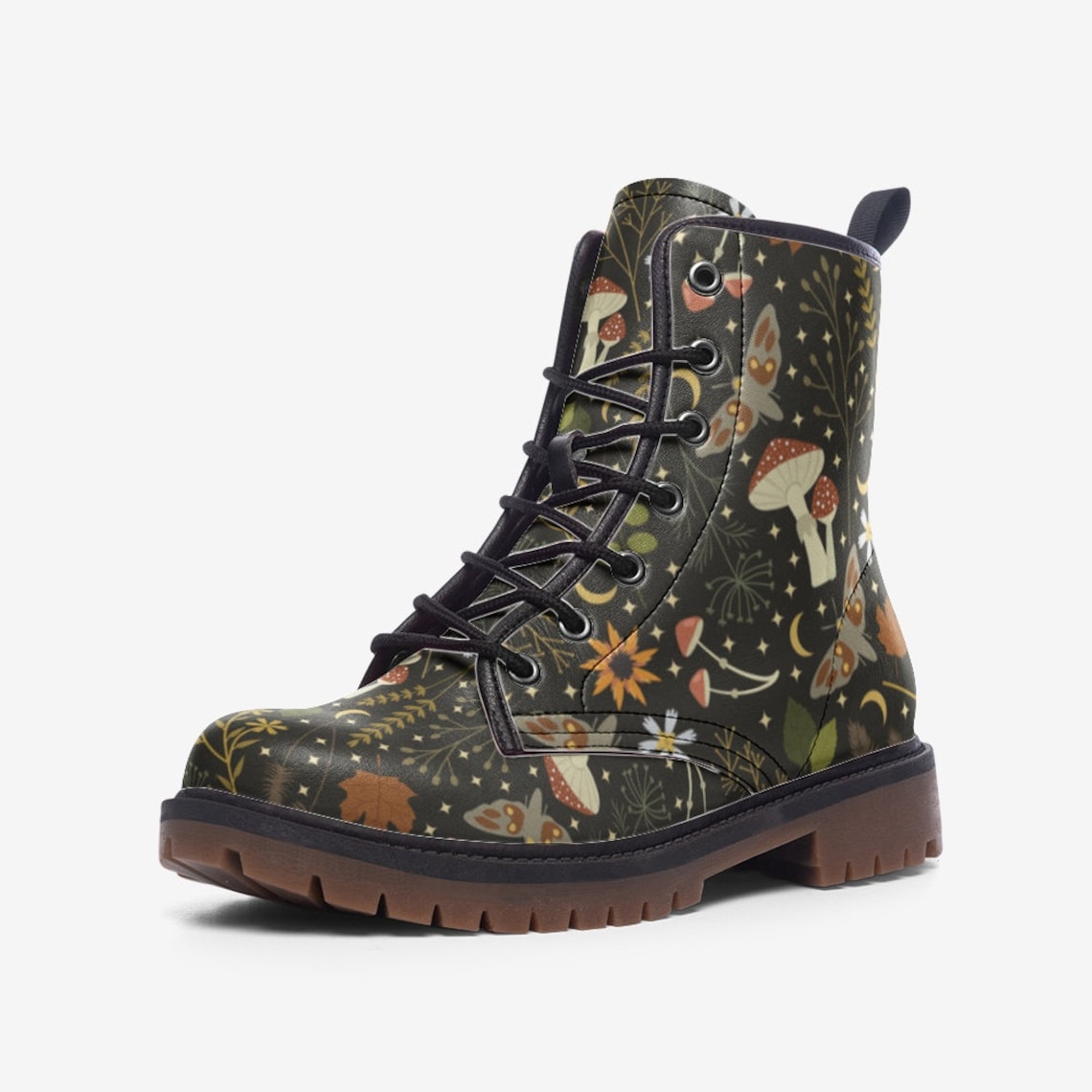 Hippie Art Zone - Woodland Mushrooms Combat Boots.