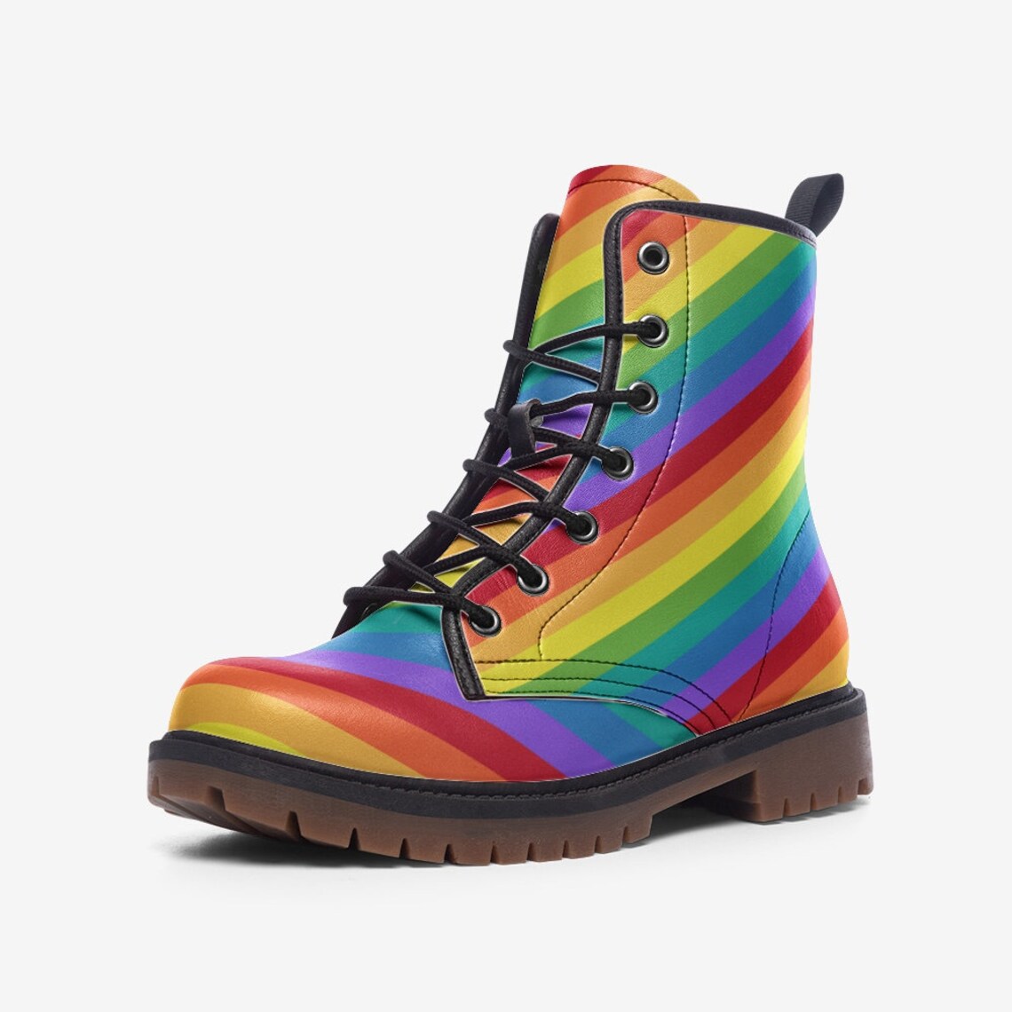 Hippie Art Zone - Rainbow Stripes Vegan Leather Combat Boots Ver 1.