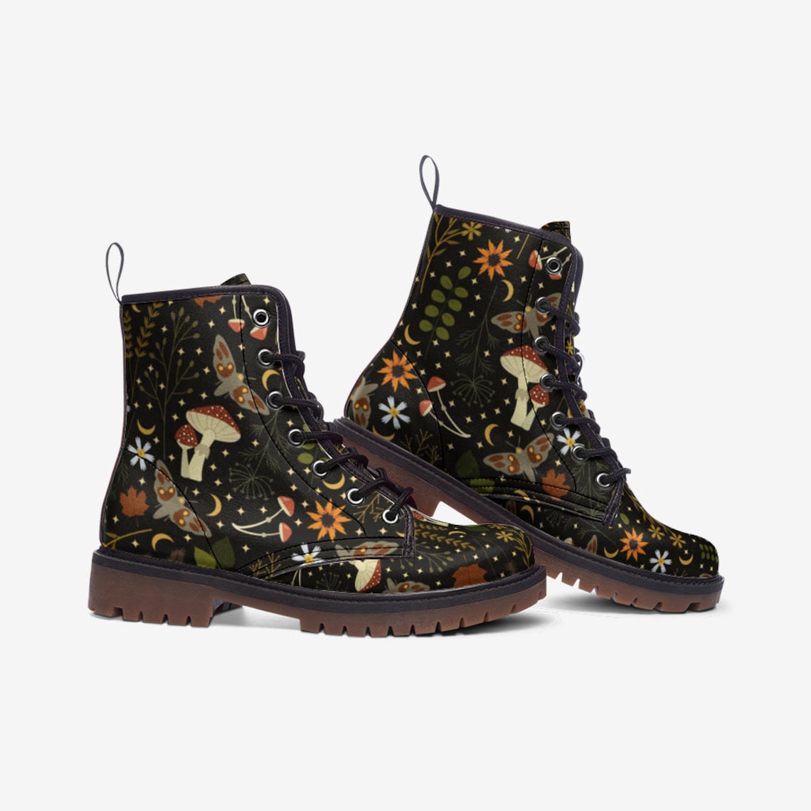 Hippie Art Zone - Woodland Mushrooms Combat Boots.