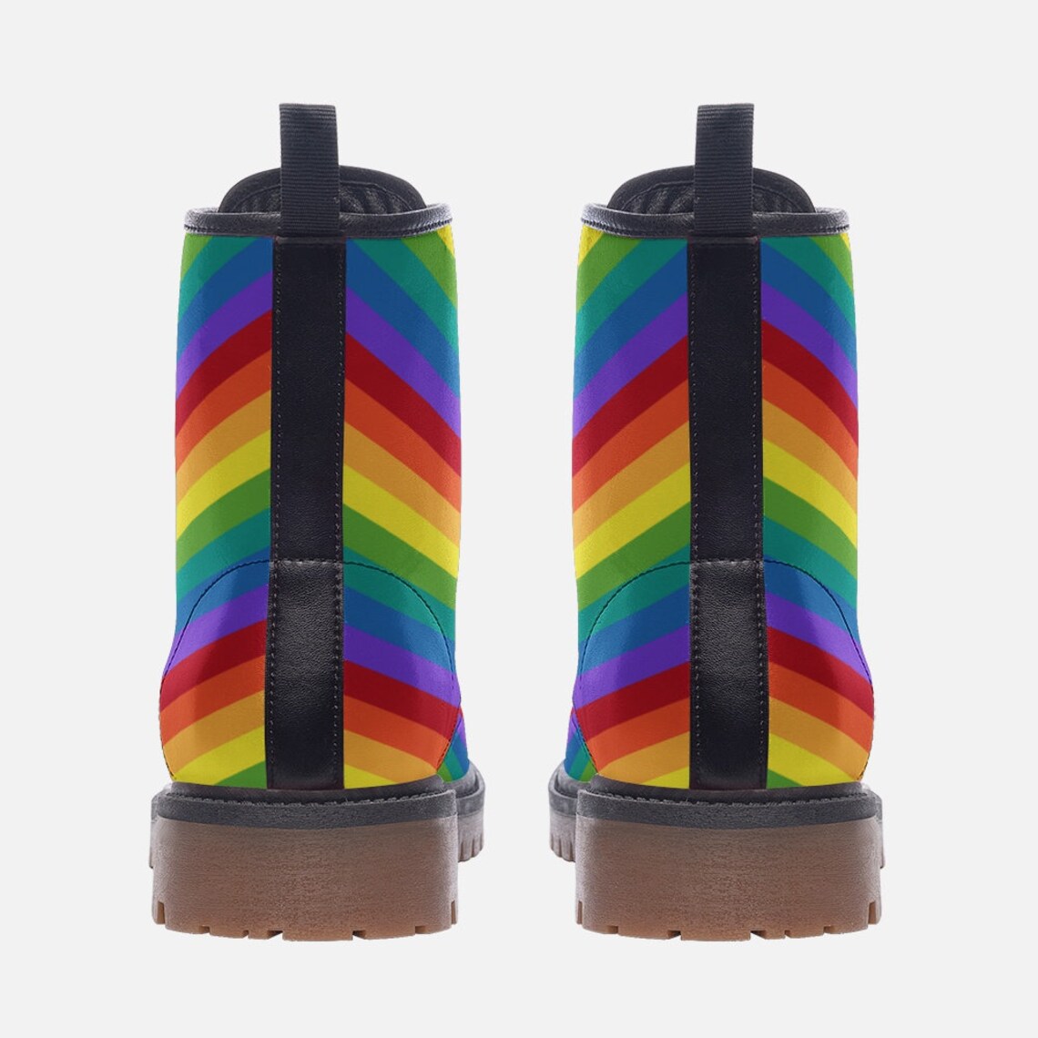 Hippie Art Zone - Rainbow Stripes Vegan Leather Combat Boots Ver 1.