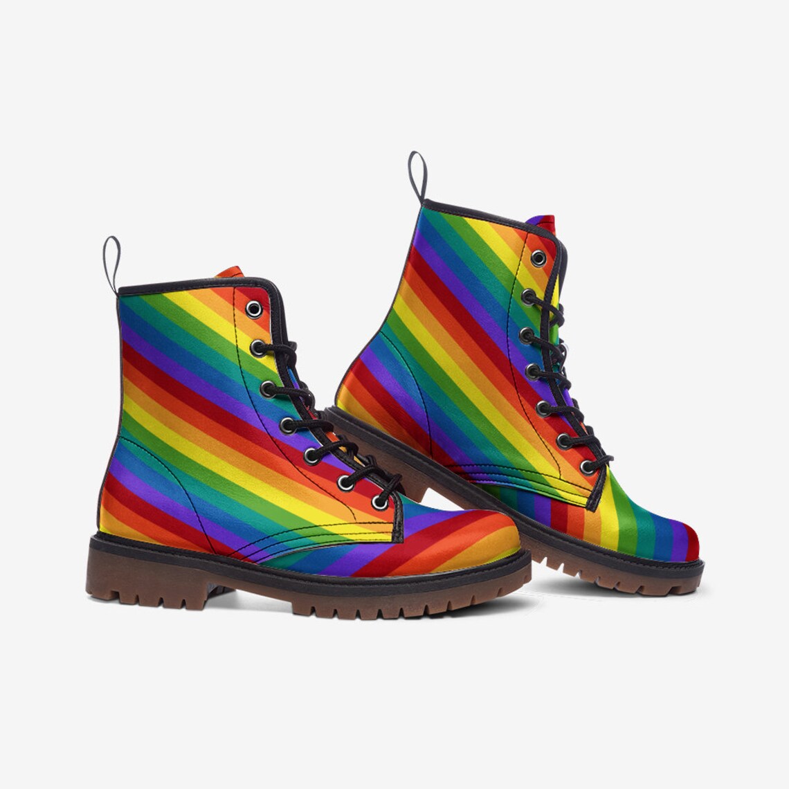 Hippie Art Zone - Rainbow Stripes Vegan Leather Combat Boots Ver 1.