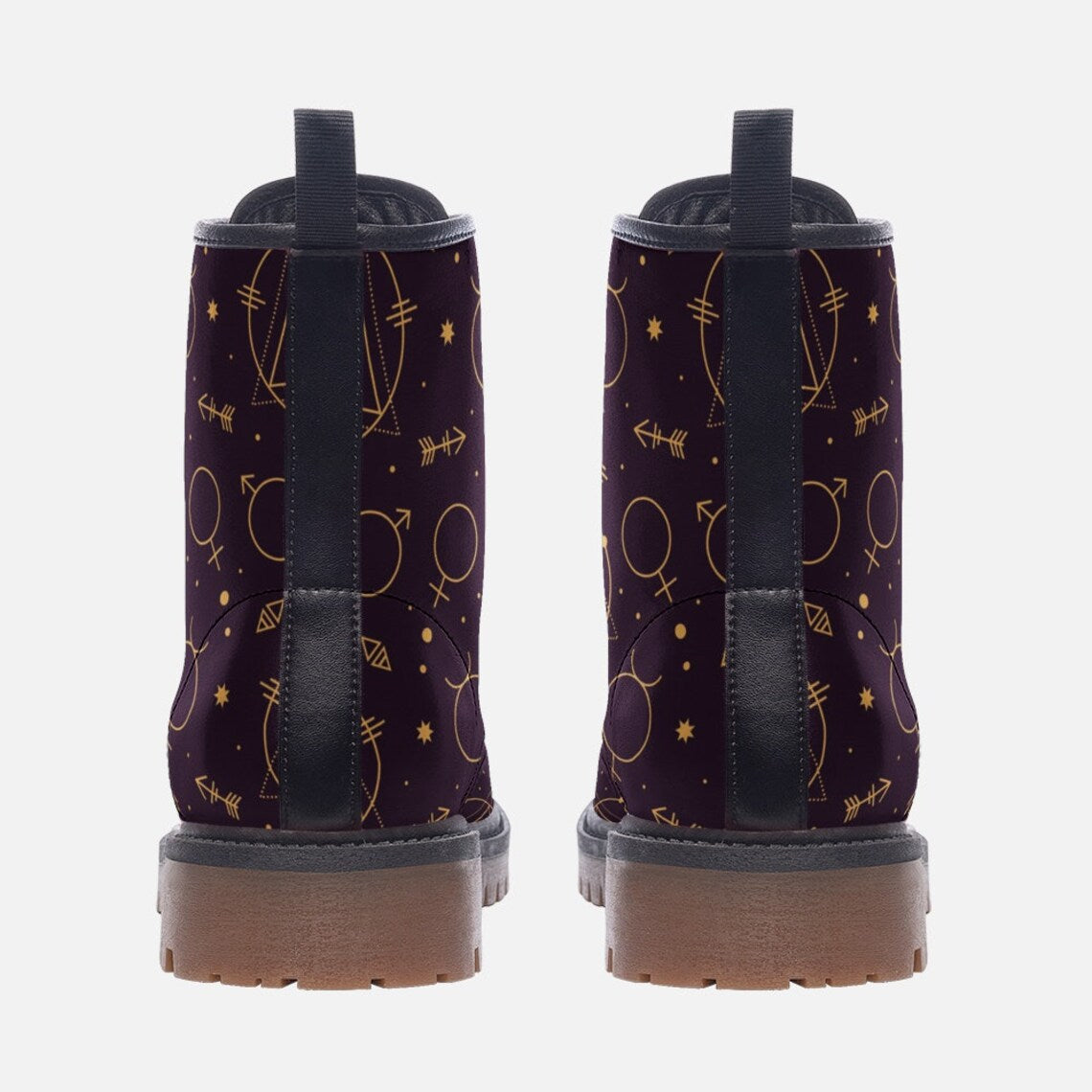 Hippie Art Zone - Mystical Purple Occult Vegan Combat Boots.