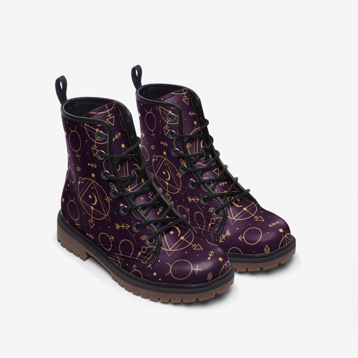 Hippie Art Zone - Mystical Purple Occult Vegan Combat Boots.