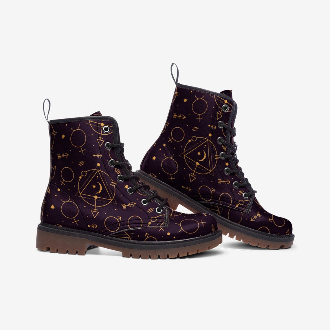 Hippie Art Zone - Mystical Purple Occult Vegan Combat Boots.