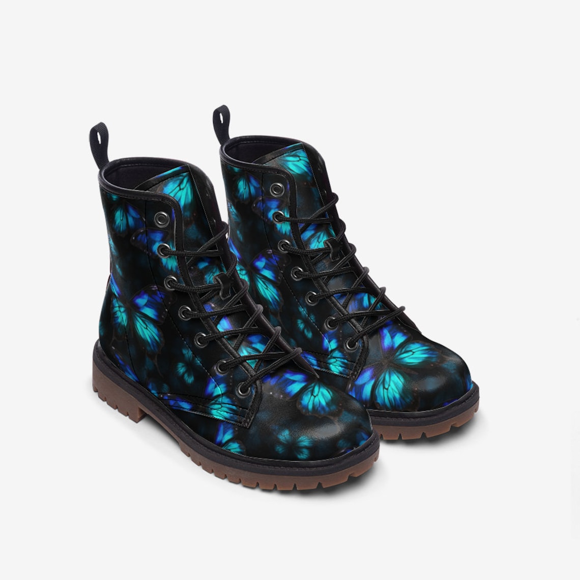 Hippie Art Zone - Morpho Butterfly Vegan Combat Boots.