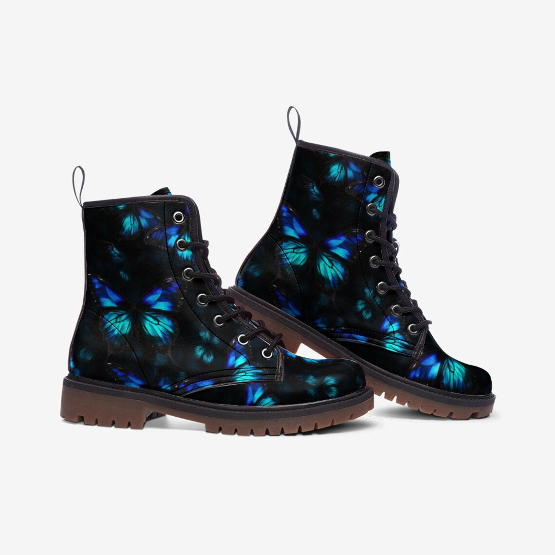 Hippie Art Zone - Morpho Butterfly Vegan Combat Boots.