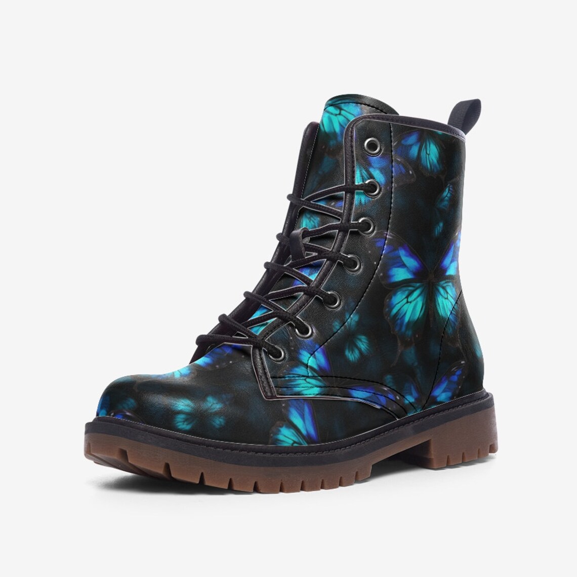 Hippie Art Zone - Morpho Butterfly Vegan Combat Boots.