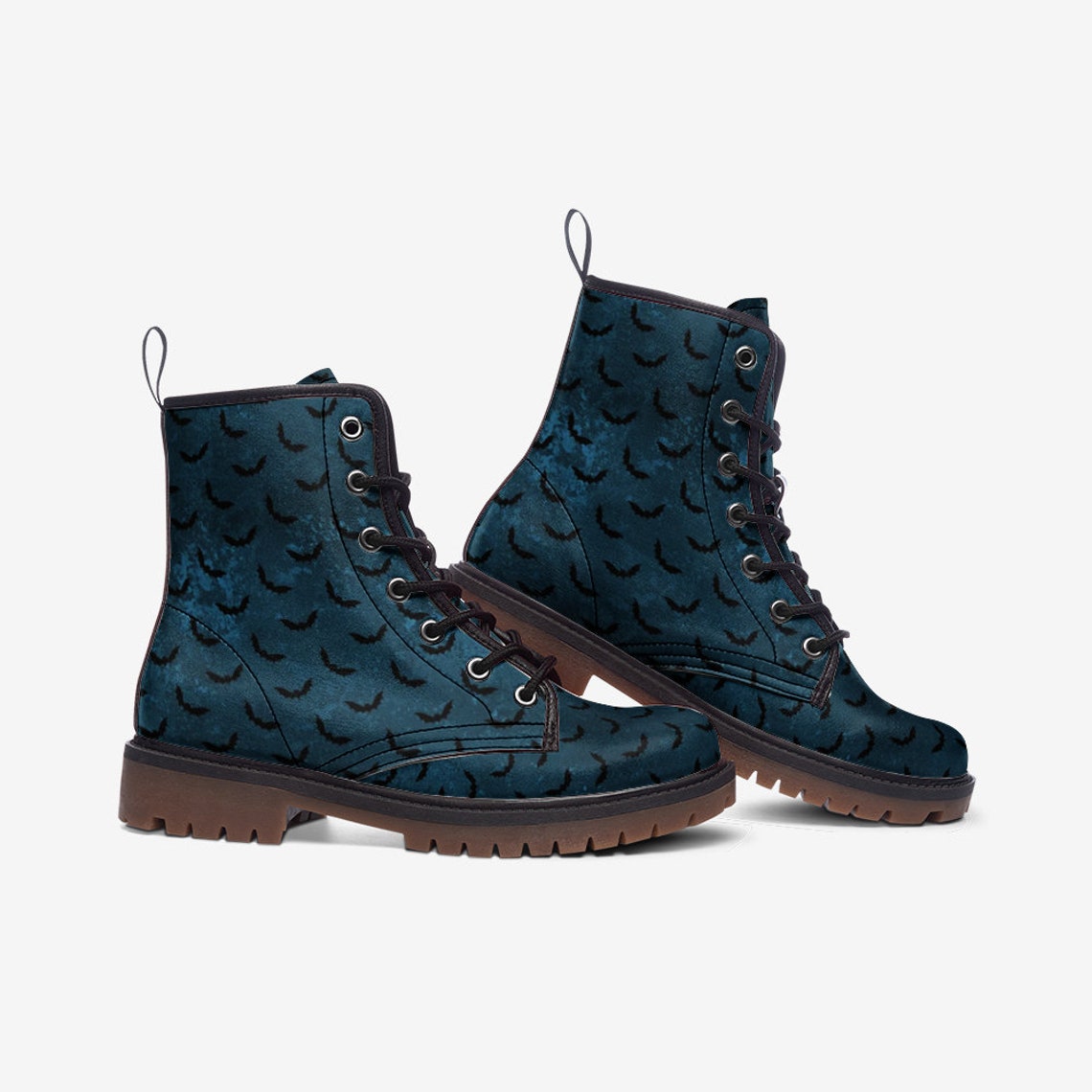 Hippie Art Zone - Dark Teal Bats Combat Boots.