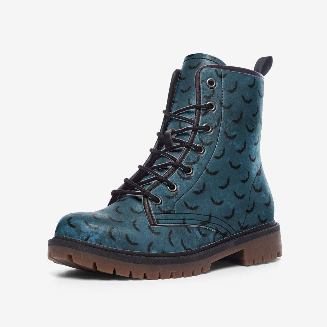 Hippie Art Zone - Dark Teal Bats Combat Boots.