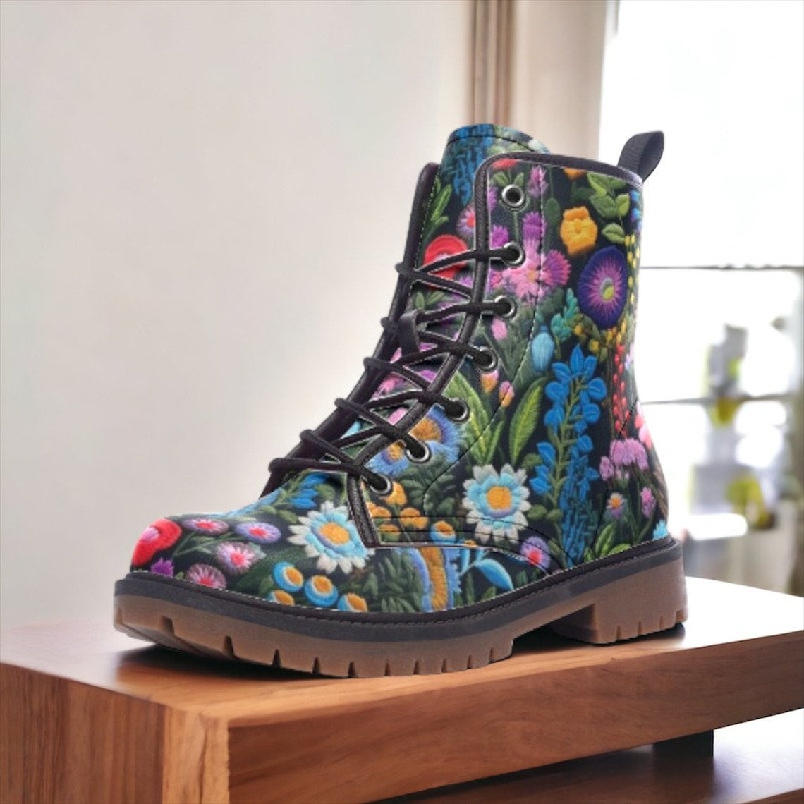 Hippie Art Zone - Dark Floral Vegan Boots.