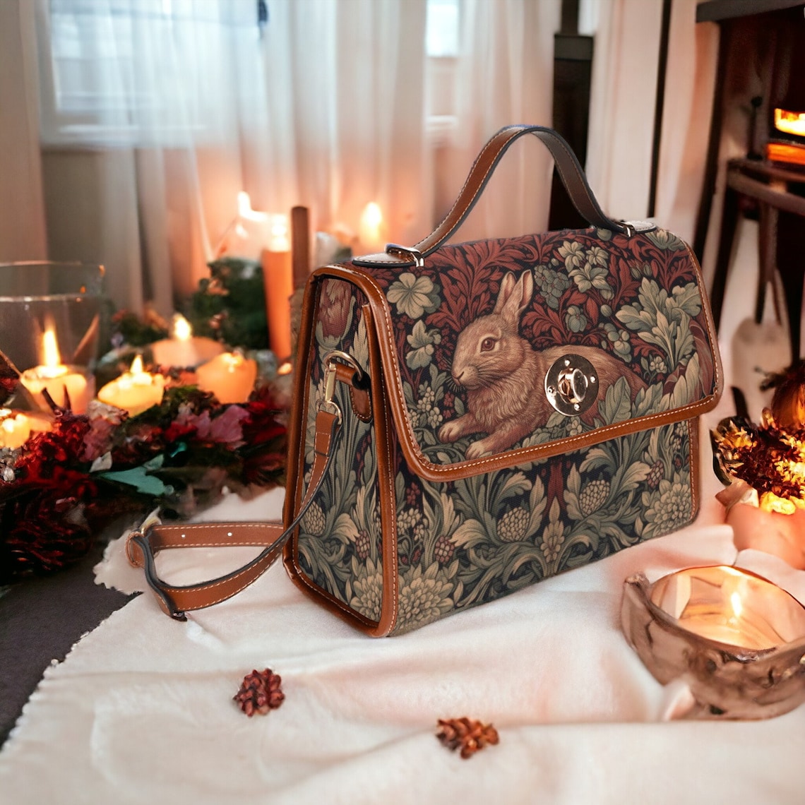 Retro Red Rabbit Canvas Satchel Handbag For Boho Hippie