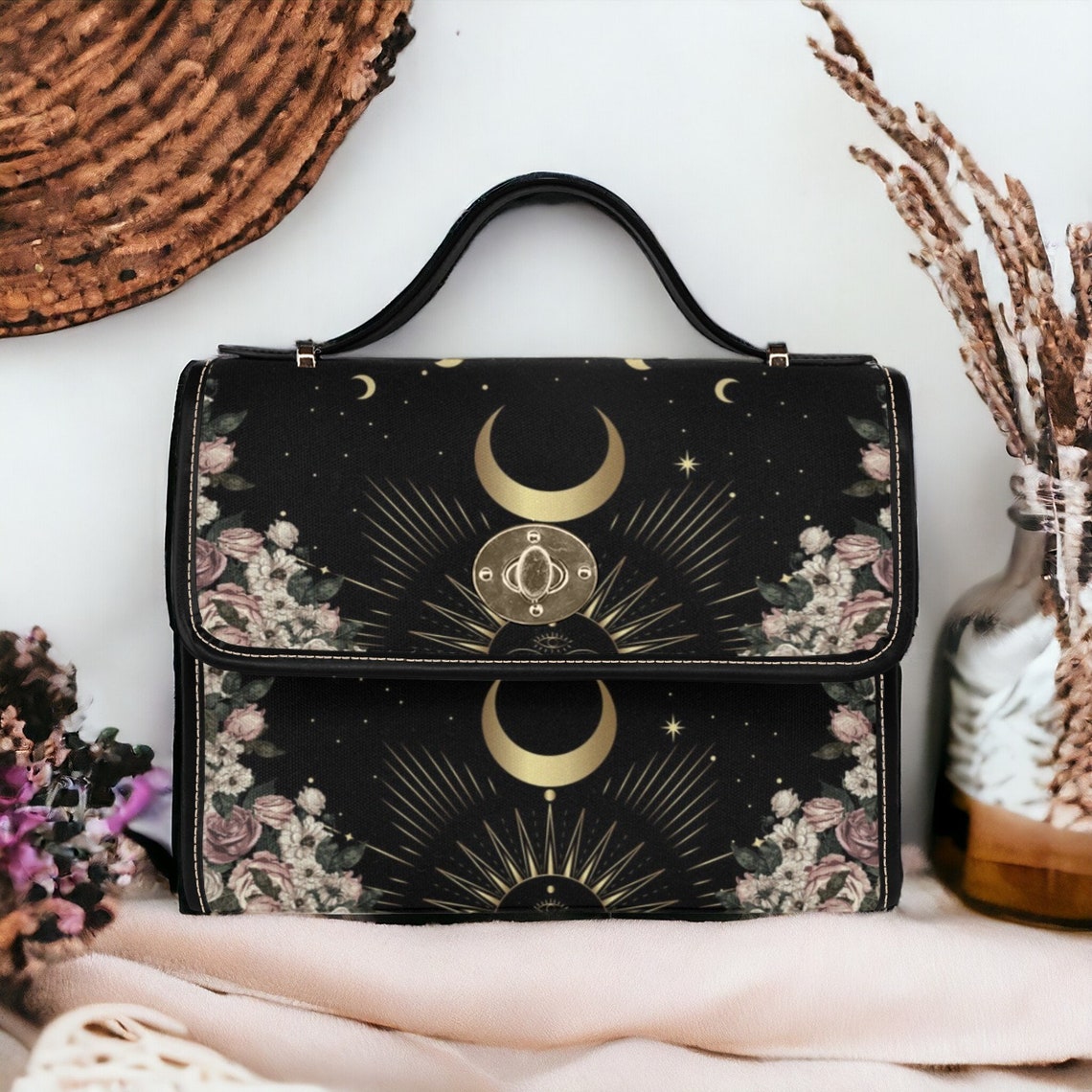 Cottagecore Witch Canvas Satchel Handbag For Boho Hippie