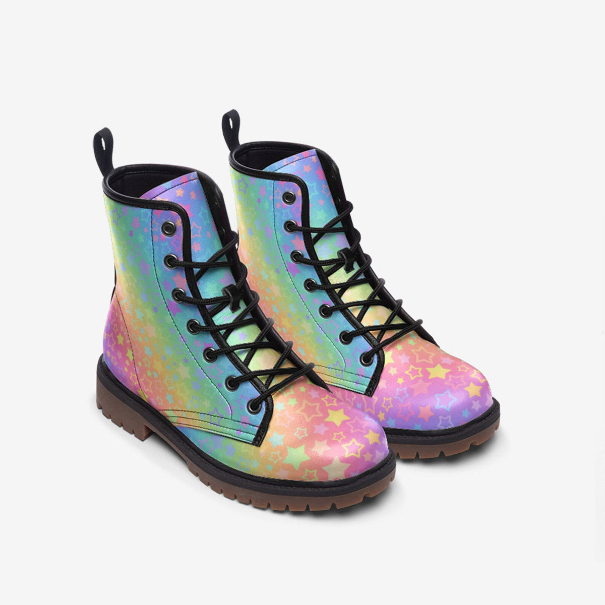 Hippie Art Zone - Pastel Rainbow Vegan Combat Boots.