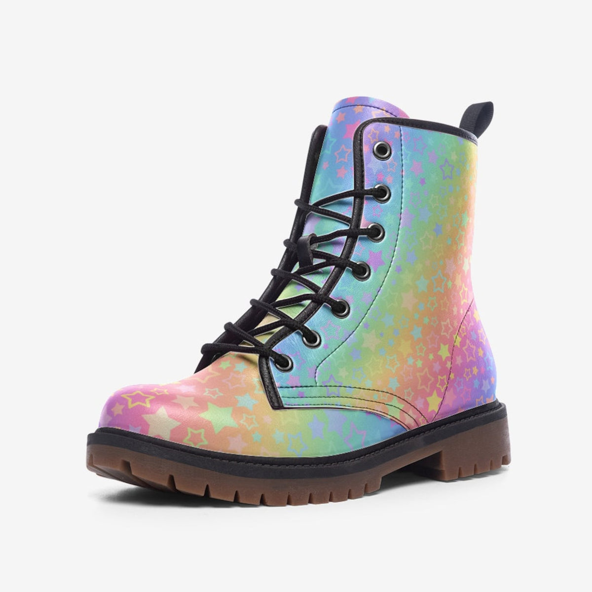 Hippie Art Zone - Pastel Rainbow Vegan Combat Boots.