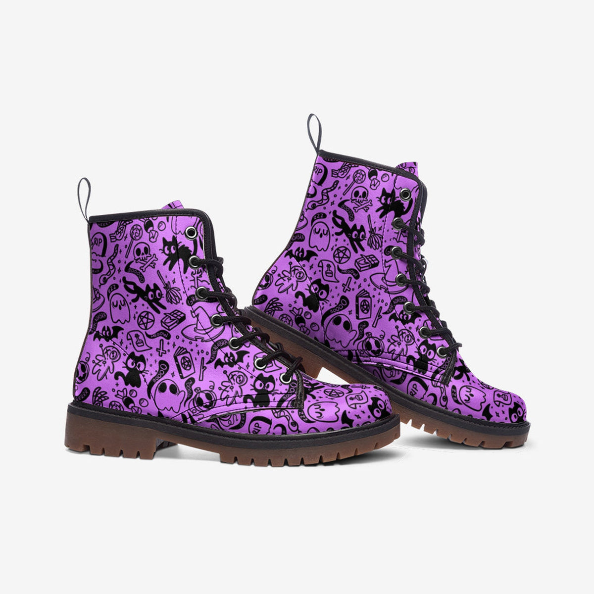 Hippie Art Zone - Pastel Goth Vegan Combat Boots Spooky Cute Witchcore Creepy Cute Boots.