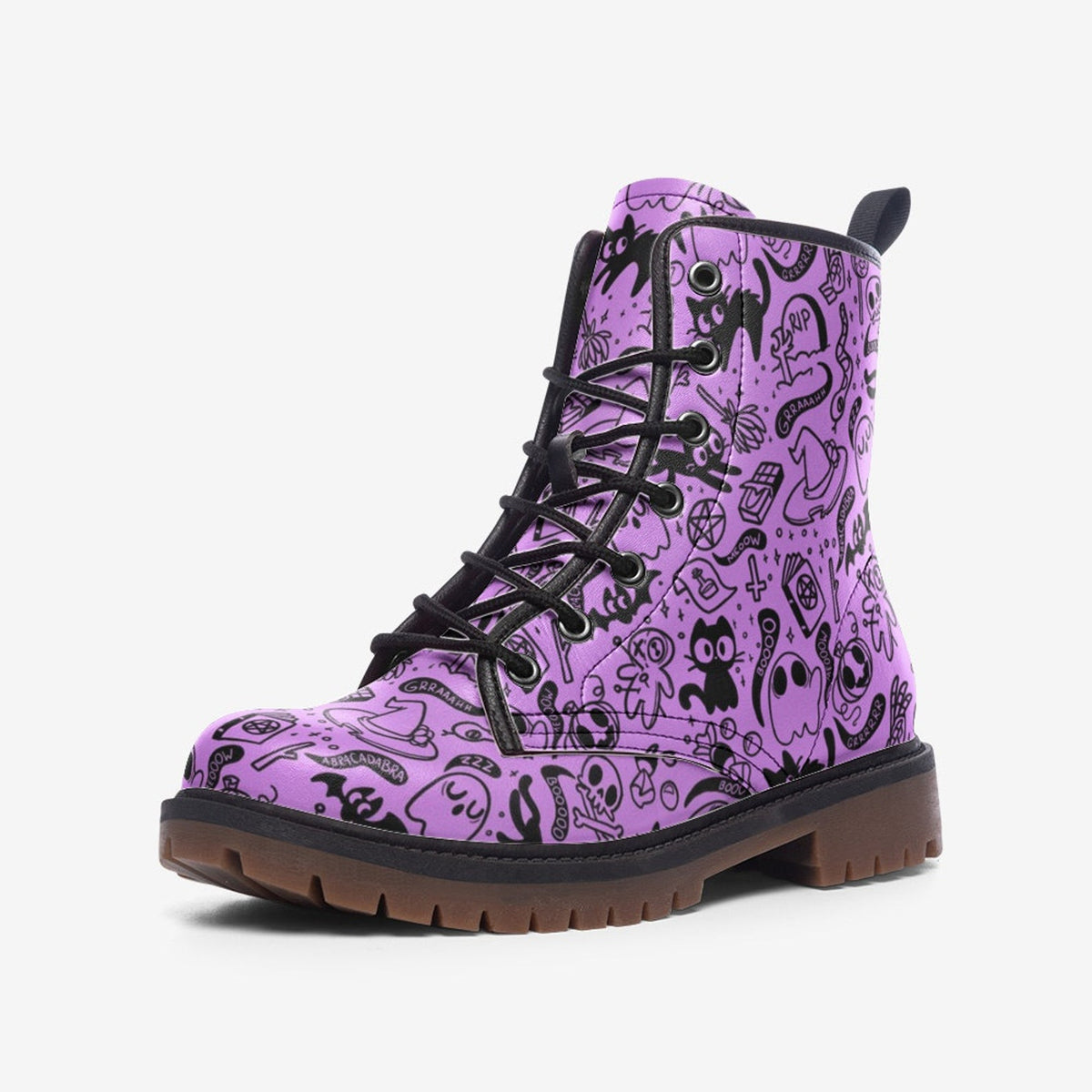 Hippie Art Zone - Pastel Goth Vegan Combat Boots Spooky Cute Witchcore Creepy Cute Boots.