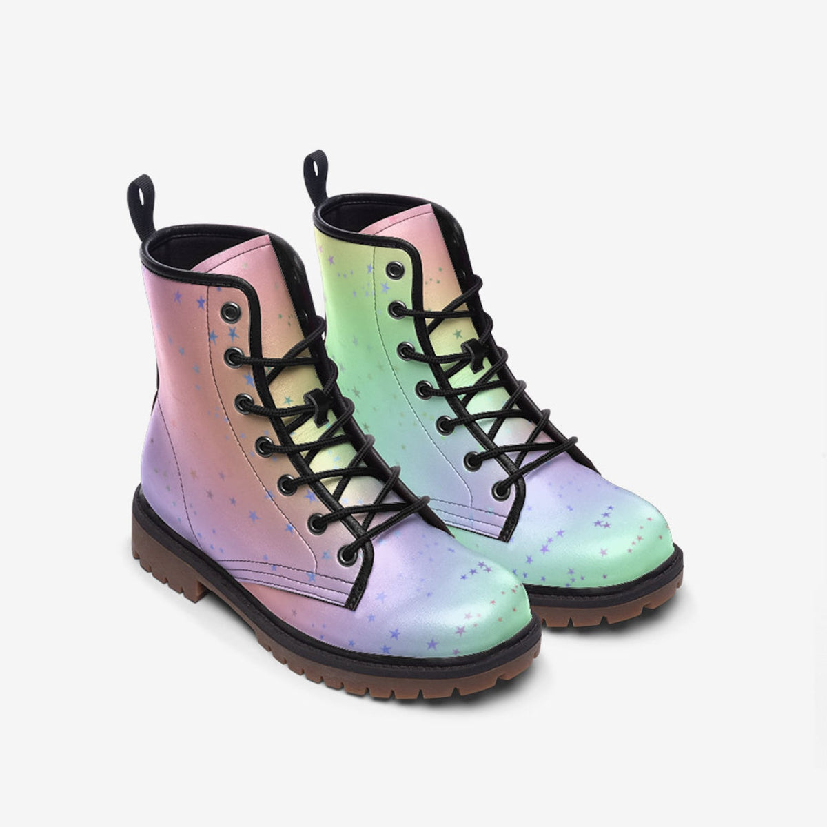 Hippie Art Zone - Pastel Rainbow Vegan Combat Boots.