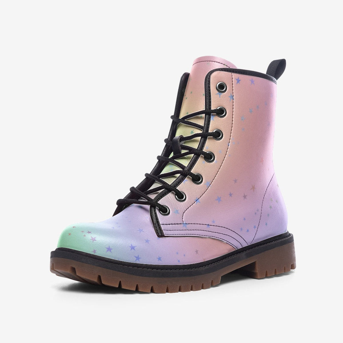 Hippie Art Zone - Pastel Rainbow Vegan Combat Boots.