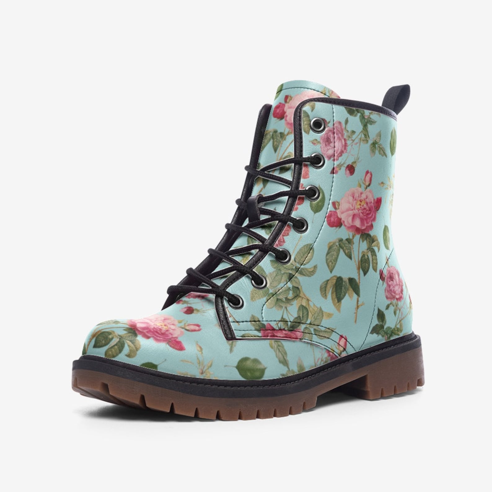 Hippie Art Zone - Pink & Blue Floral Vegan Boots.