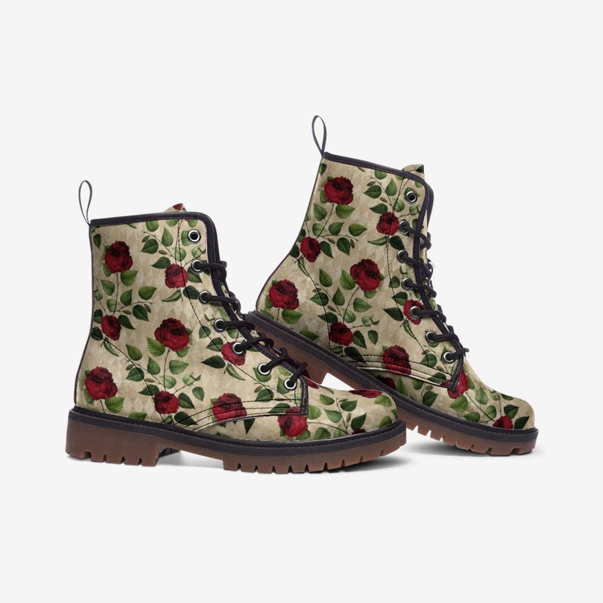 Hippie Art Zone - Ivory Harlequin Gothic Red Roses boots.