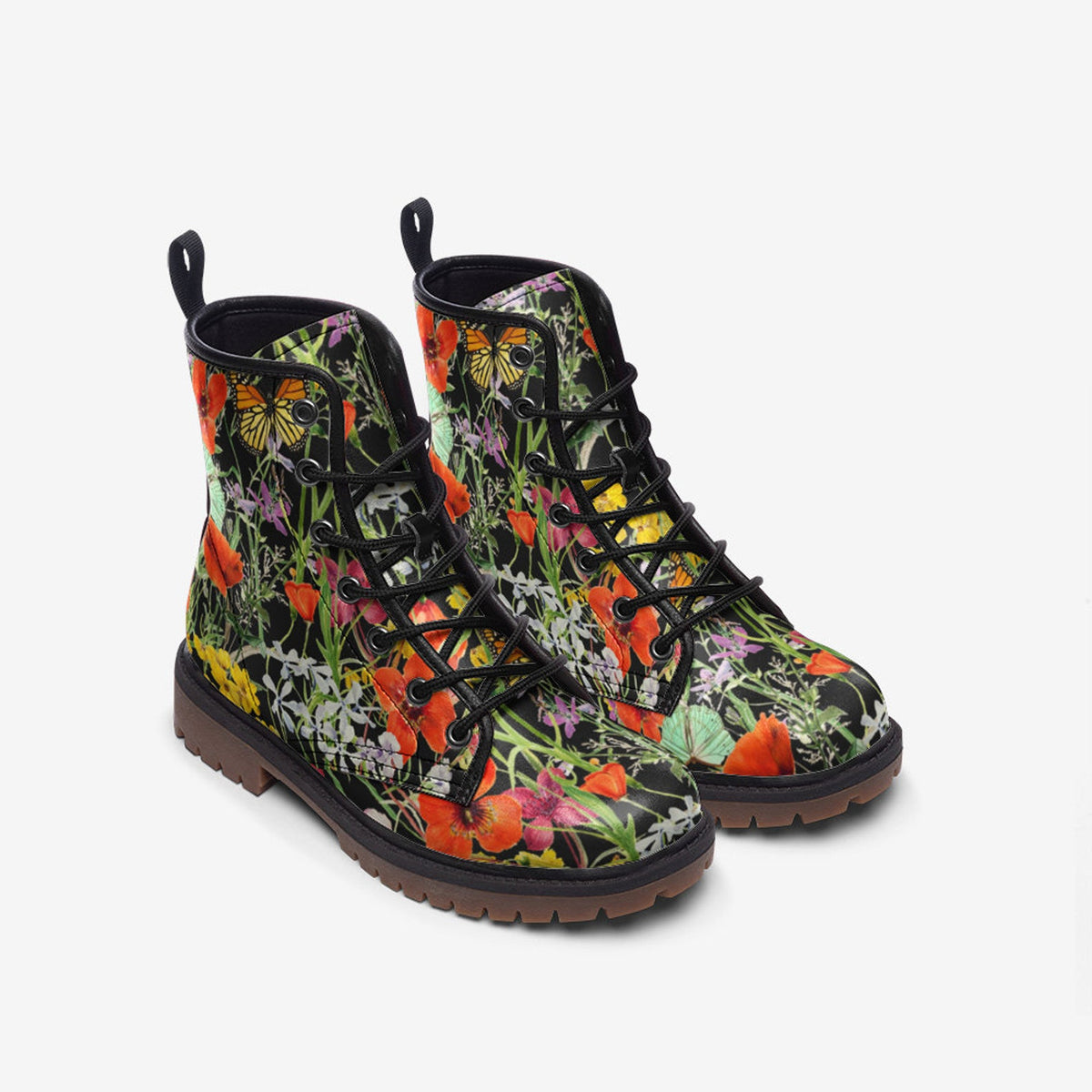 Hippie Art Zone - Black Orange Flowers Boots.