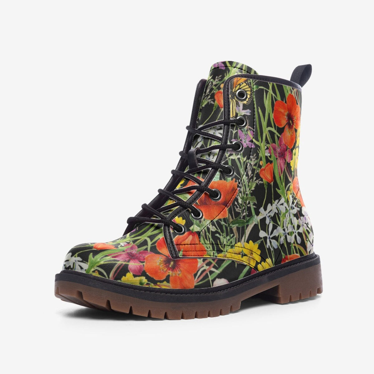 Hippie Art Zone - Black Orange Flowers Boots.