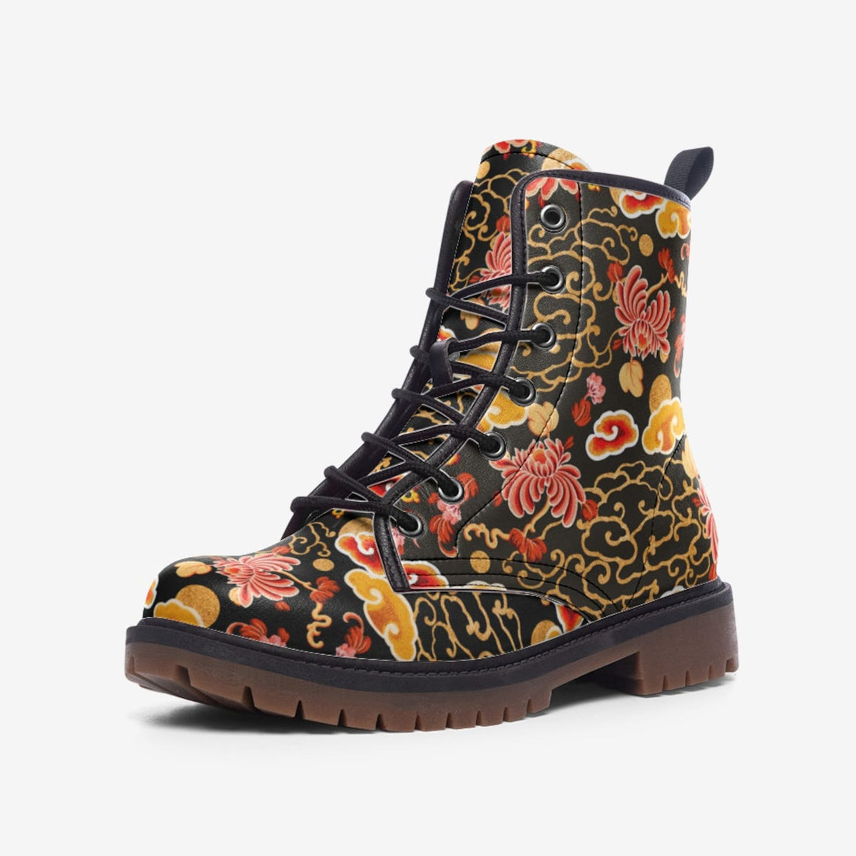 Hippie Art Zone - Black Chinoiserie Combat Boots.