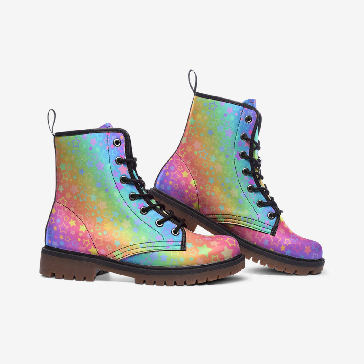 Hippie Art Zone - Pastel Rainbow Vegan Combat Boots.