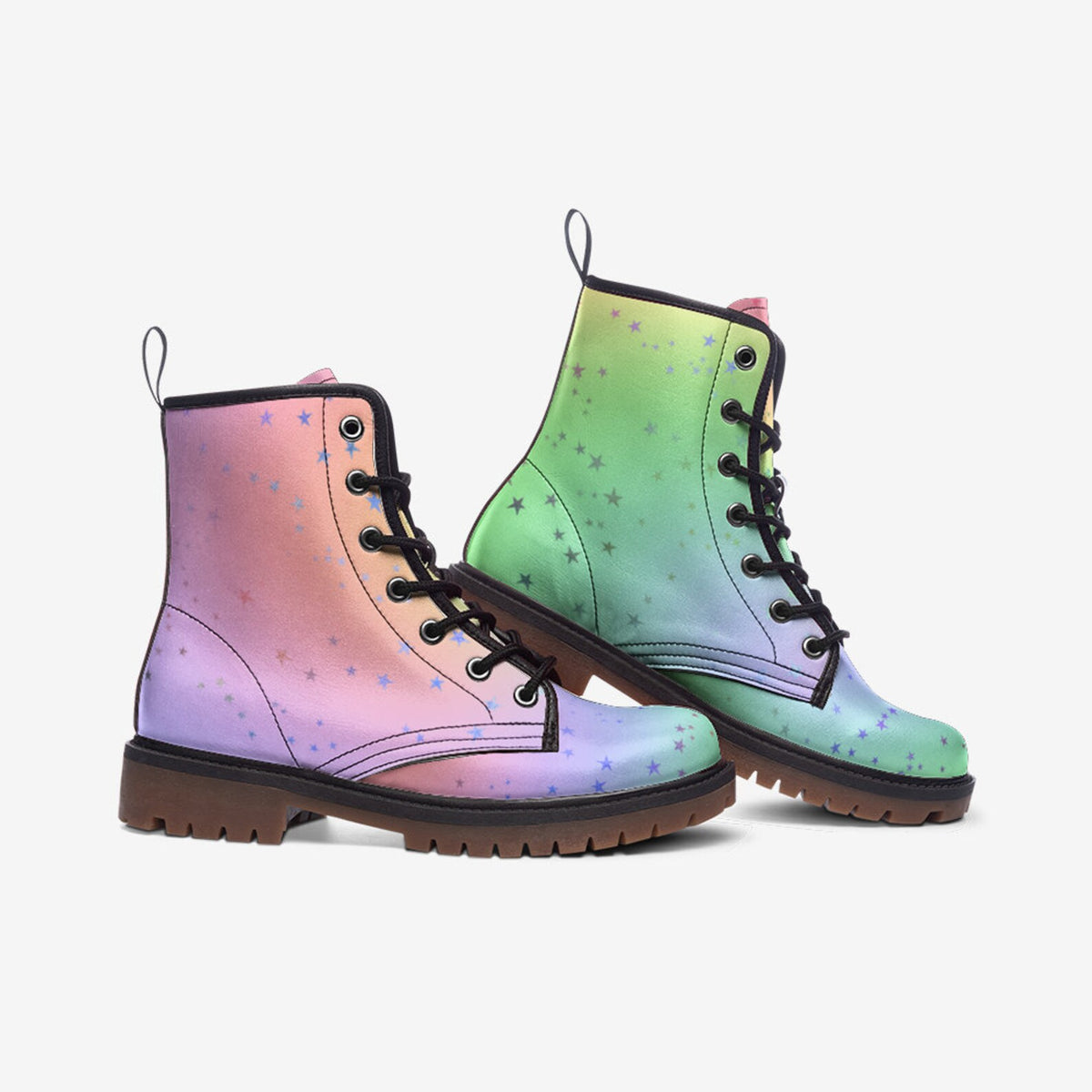 Hippie Art Zone - Pastel Rainbow Vegan Combat Boots.