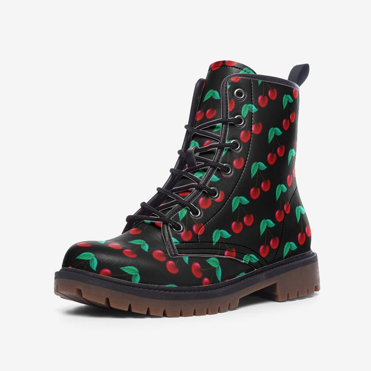 Hippie Art Zone - Cherry Vegan Combat Boots.