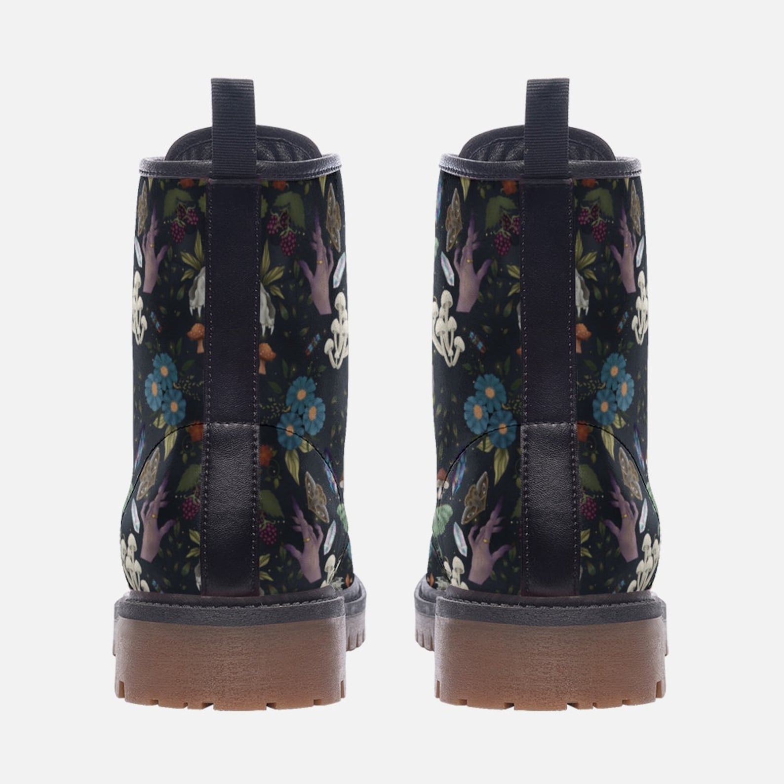 Hippie Art Zone - Goblincore Boots, Woodland Witch Floral Combat Boot.