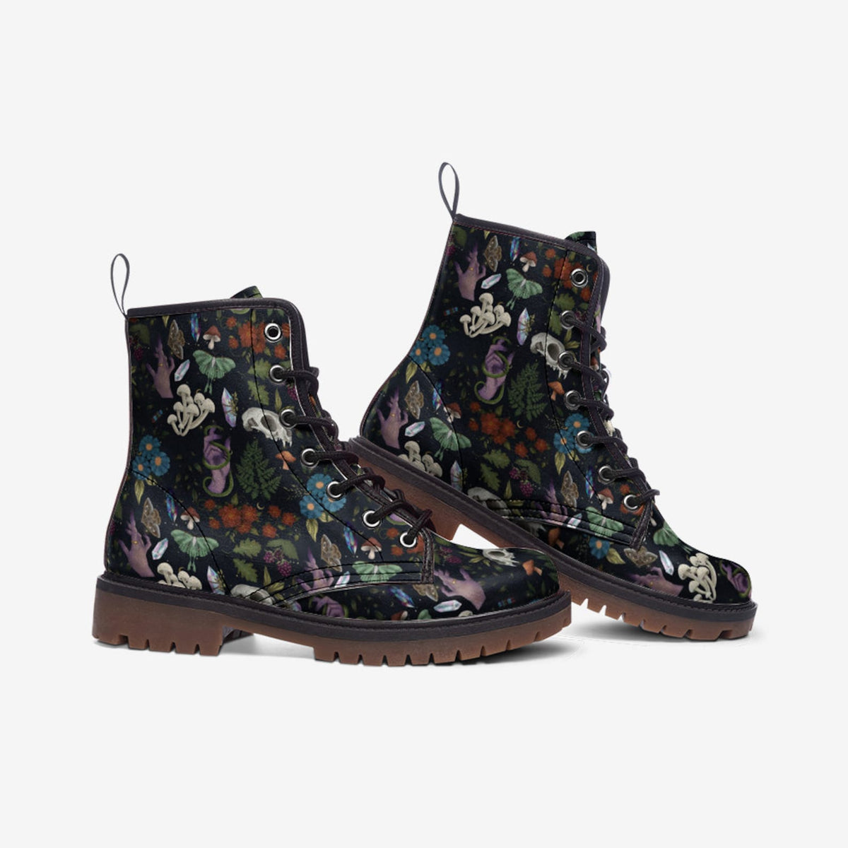 Hippie Art Zone - Goblincore Boots, Woodland Witch Floral Combat Boot.