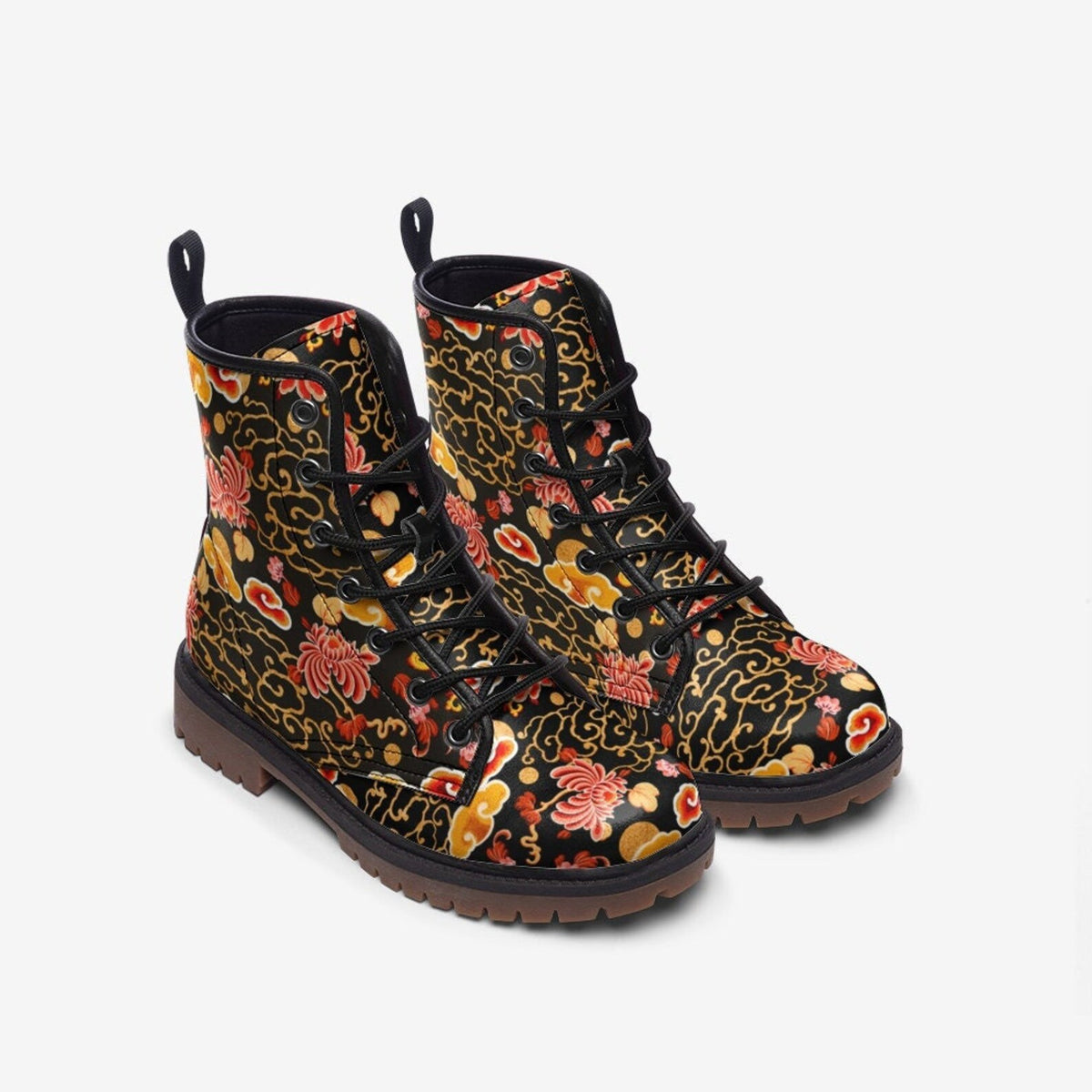 Hippie Art Zone - Black Chinoiserie Combat Boots.