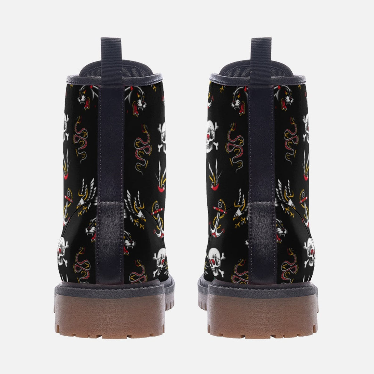 Hippie Art Zone - Vintage Tattoo Motif Vegan Combat Boots.