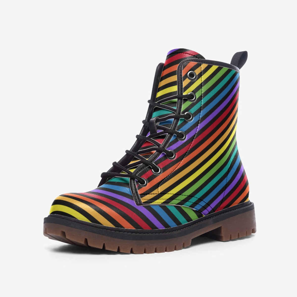 Hippie Art Zone - Rainbow Stripes Vegan Leather Combat Boots Ver 2.