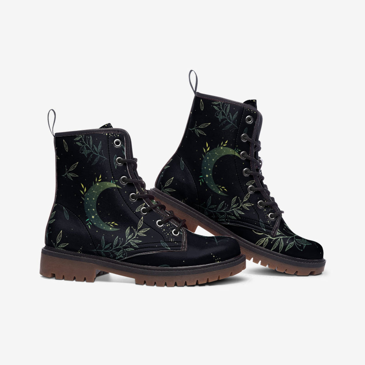 Hippie Art Zone - Forest Witch Moon Vegan Leather Combat Boots