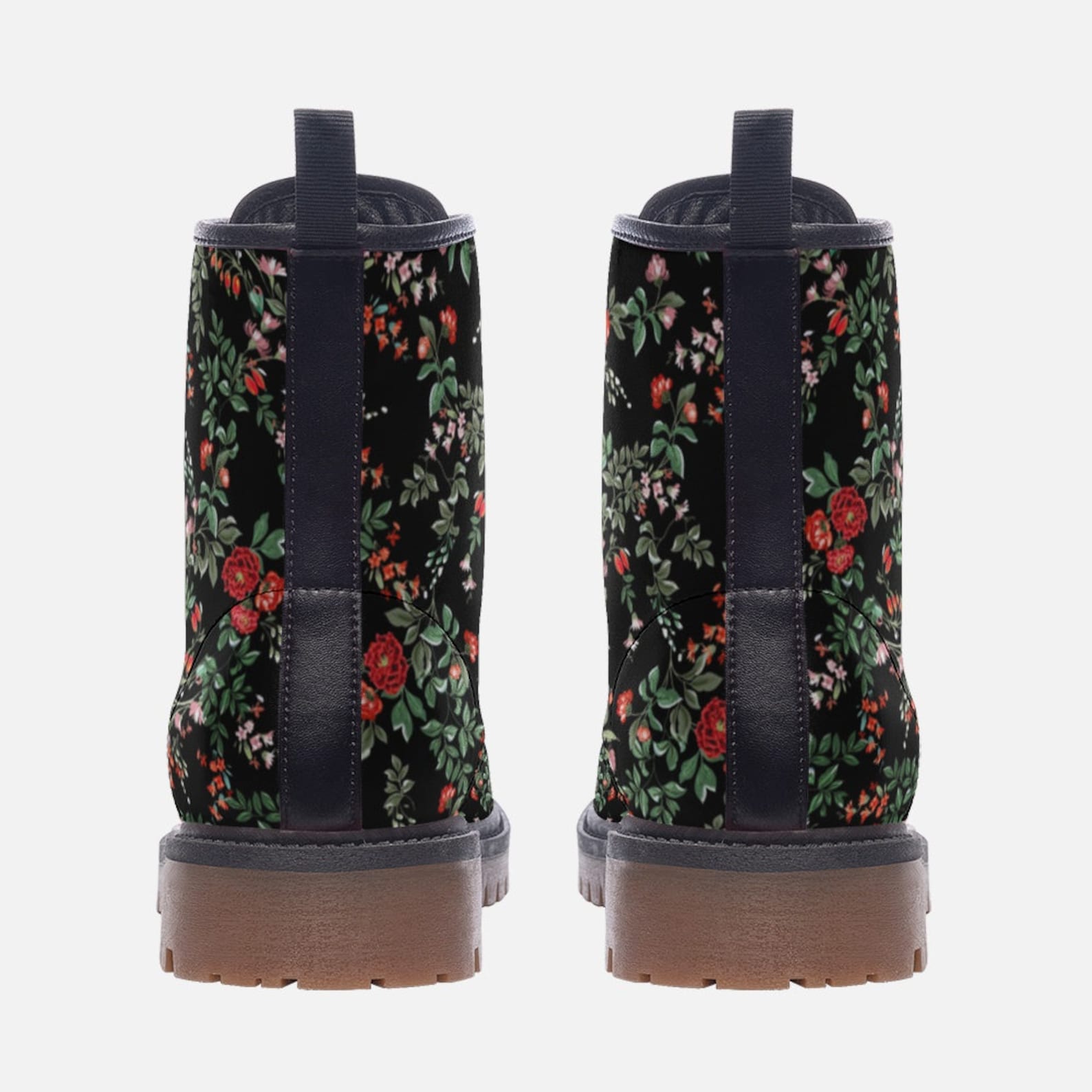 Hippie Art Zone - Red & Black Floral Vegan Boots.