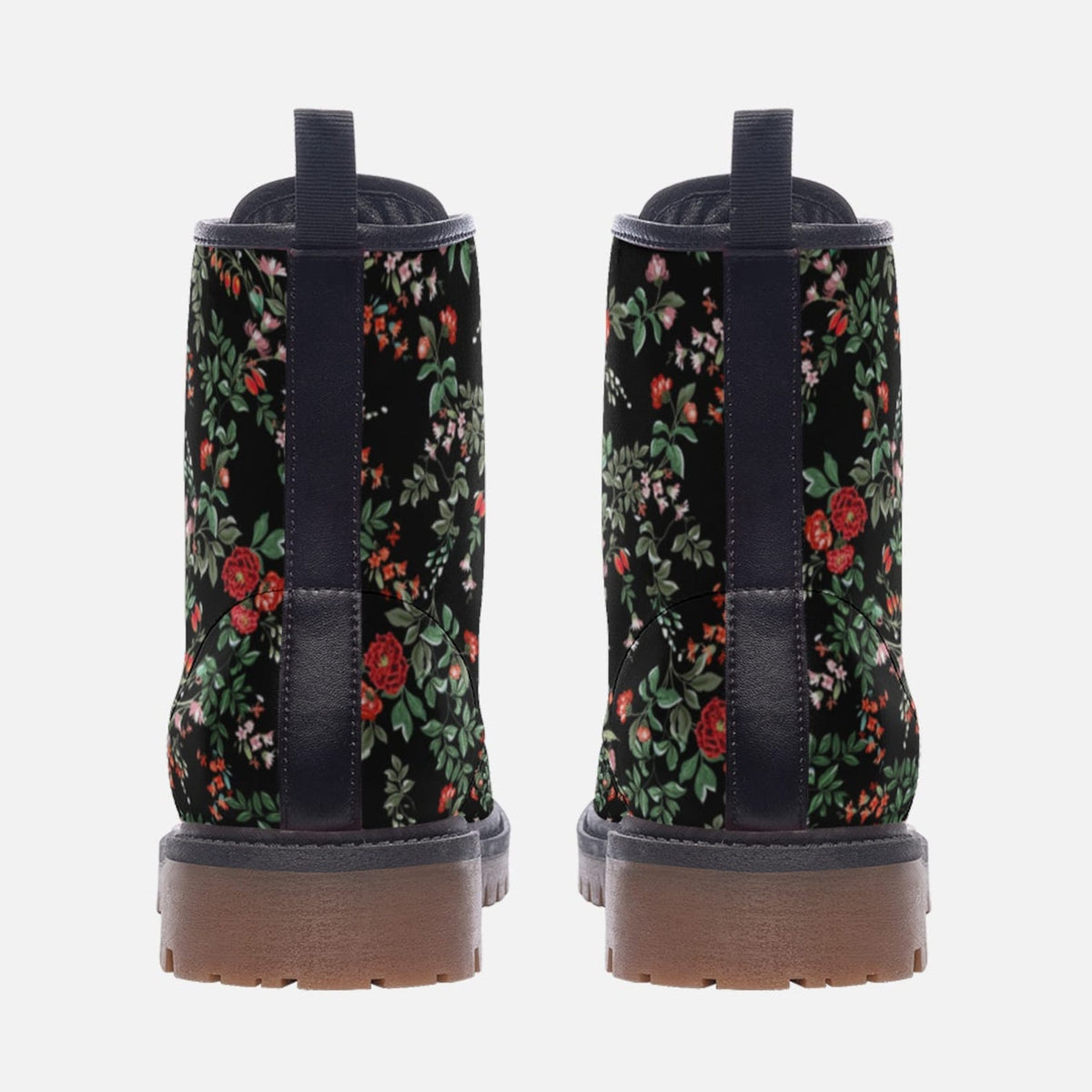 Hippie Art Zone - Red &amp; Black Floral Vegan Boots.