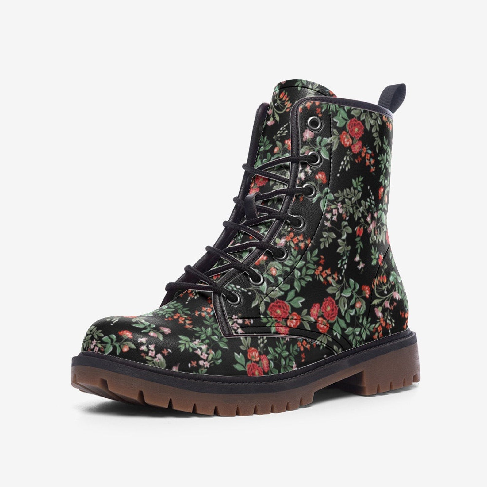 Hippie Art Zone - Red & Black Floral Vegan Boots.