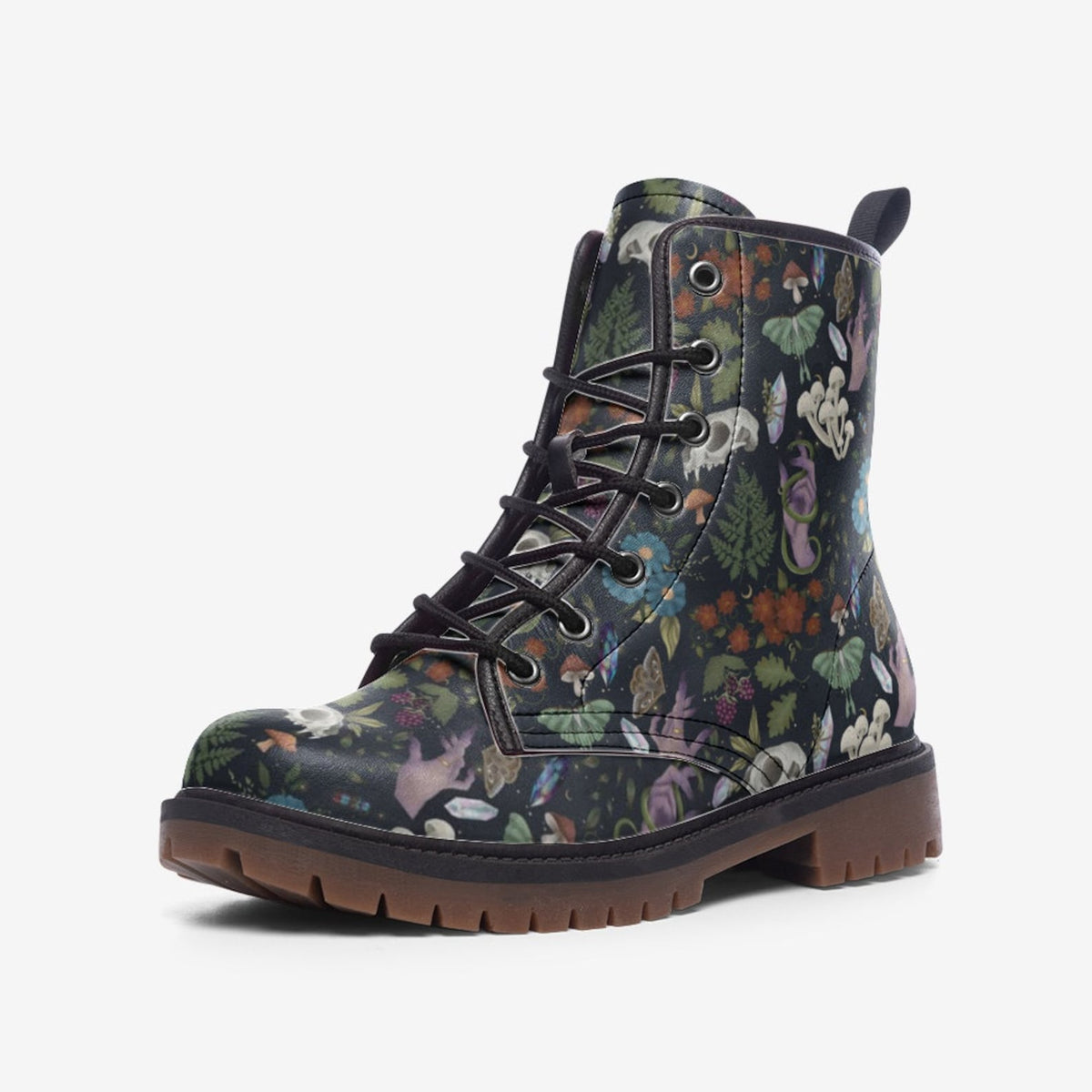 Hippie Art Zone - Goblincore Boots, Woodland Witch Floral Combat Boot.