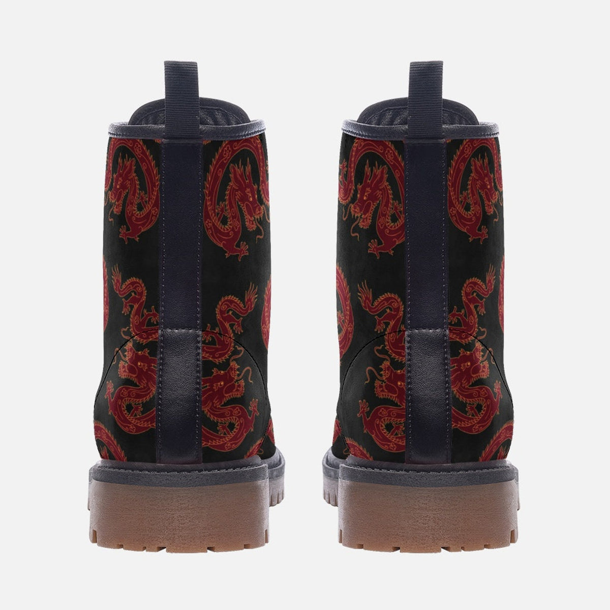 Hippie Art Zone - Red Chinese Dragons Combat Boots.