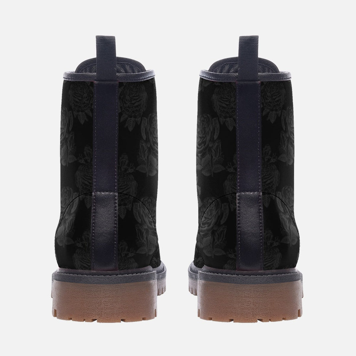 Hippie Art Zone - Gothic Black Roses Vegan Combat Boots.