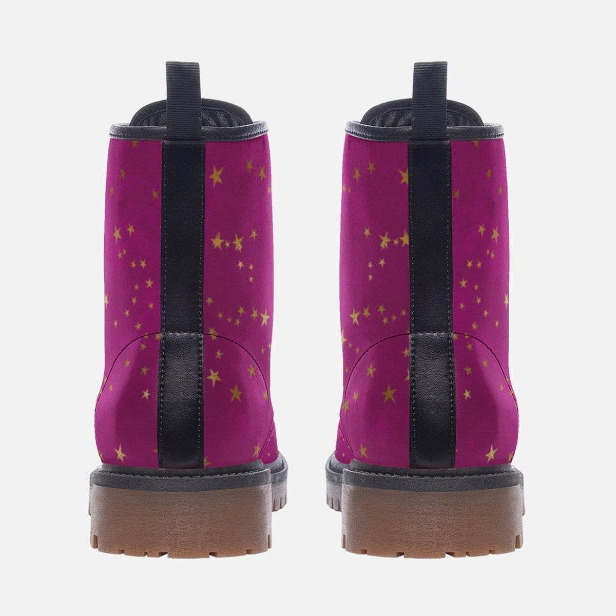 Hippie Art Zone - Fuchsia Gold Stars Vegan Combat Boots.