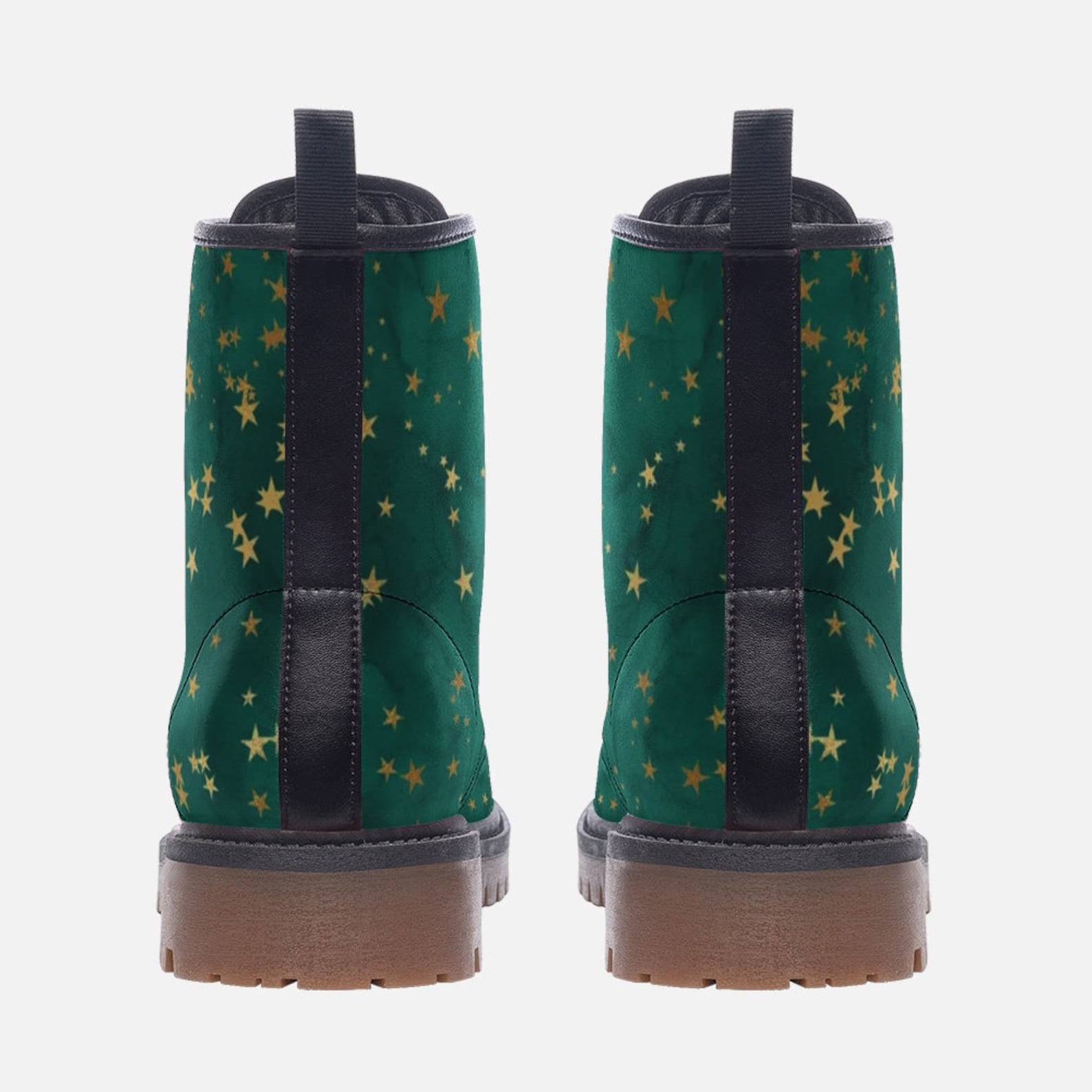Hippie Art Zone - Teal & Gold Stars Vegan Combat Boots.