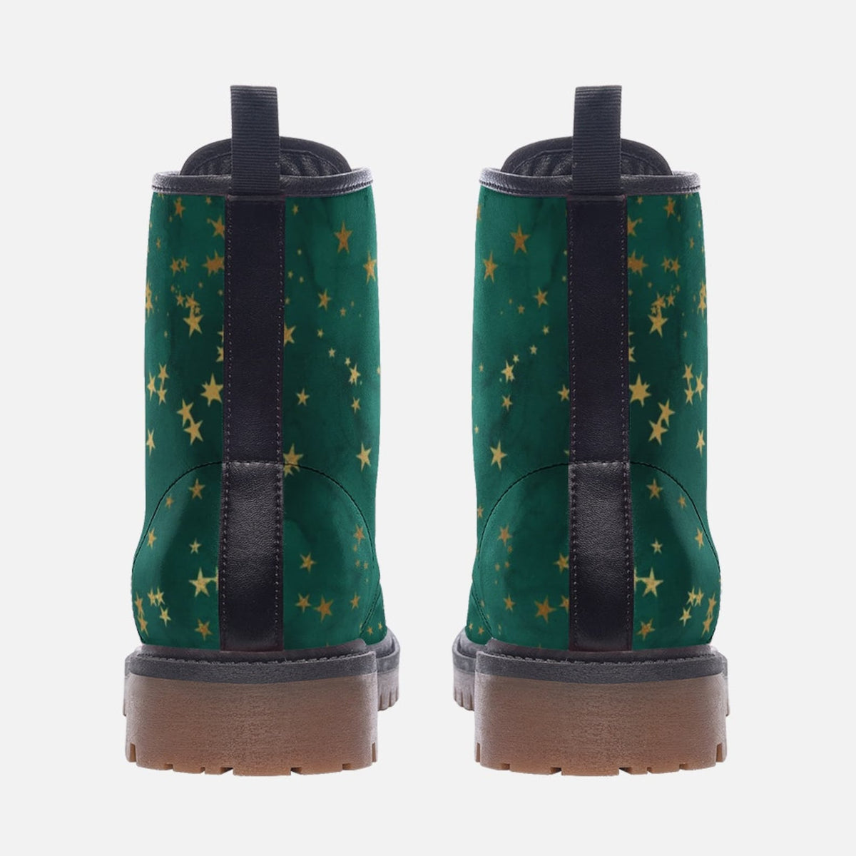 Hippie Art Zone - Teal &amp; Gold Stars Vegan Combat Boots.