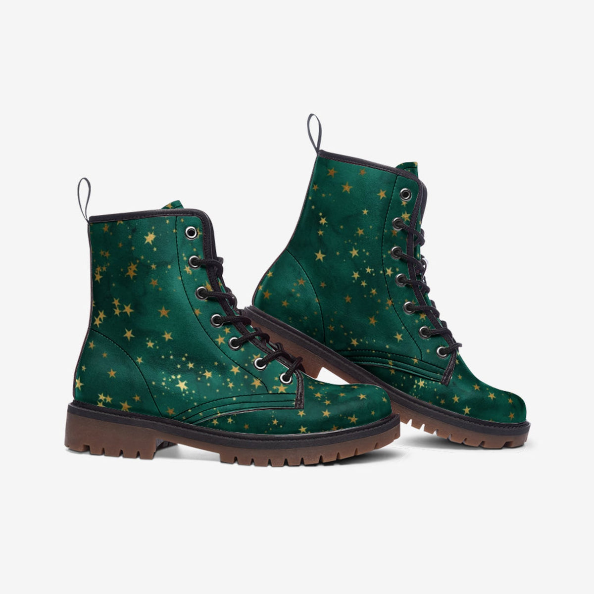 Hippie Art Zone - Teal &amp; Gold Stars Vegan Combat Boots.